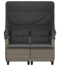 Gartensofa 2-Sitzer mit Dach und Hockern Grau Poly Rattan