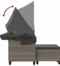 Gartensofa 2-Sitzer mit Dach und Hockern Grau Poly Rattan