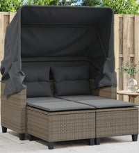 Gartensofa 2-Sitzer mit Dach und Hockern Grau Poly Rattan
