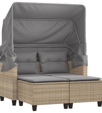 Gartensofa 2-Sitzer mit Dach und Hockern Beige Poly Rattan