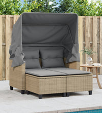 Gartensofa 2-Sitzer mit Dach und Hockern Beige Poly Rattan
