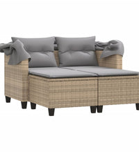 Gartensofa 2-Sitzer mit Dach und Hockern Beige Poly Rattan