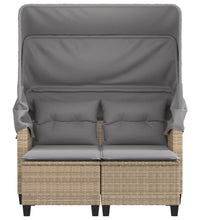 Gartensofa 2-Sitzer mit Dach und Hockern Beige Poly Rattan