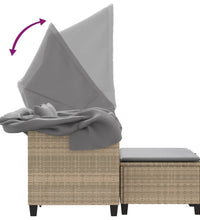 Gartensofa 2-Sitzer mit Dach und Hockern Beige Poly Rattan