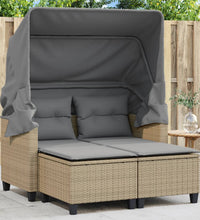 Gartensofa 2-Sitzer mit Dach und Hockern Beige Poly Rattan
