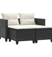 Gartensofa 2-Sitzer mit Hockern Schwarz Poly Rattan