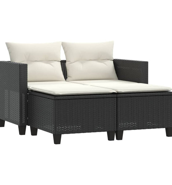 Gartensofa 2-Sitzer mit Hockern Schwarz Poly Rattan