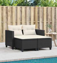 Gartensofa 2-Sitzer mit Hockern Schwarz Poly Rattan