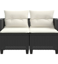 Gartensofa 2-Sitzer mit Hockern Schwarz Poly Rattan