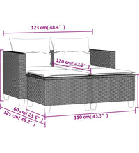 Gartensofa 2-Sitzer mit Hockern Schwarz Poly Rattan