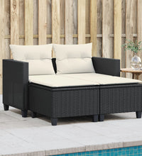 Gartensofa 2-Sitzer mit Hockern Schwarz Poly Rattan