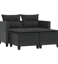 Gartensofa 2-Sitzer mit Hockern Schwarz Poly Rattan