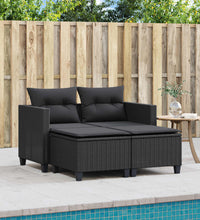 Gartensofa 2-Sitzer mit Hockern Schwarz Poly Rattan