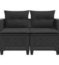 Gartensofa 2-Sitzer mit Hockern Schwarz Poly Rattan