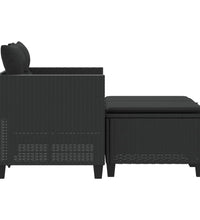 Gartensofa 2-Sitzer mit Hockern Schwarz Poly Rattan