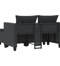 Gartensofa 2-Sitzer mit Hockern Schwarz Poly Rattan