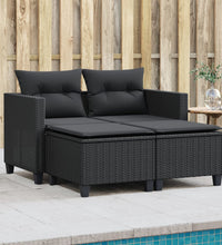 Gartensofa 2-Sitzer mit Hockern Schwarz Poly Rattan