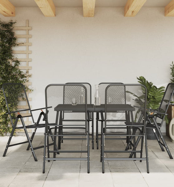 7-tlg. Garten-Essgruppe Anthrazit Streckgitter