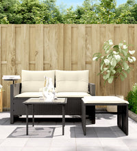 3-tlg. Garten-Sofagarnitur mit Kissen Schwarz Poly Rattan