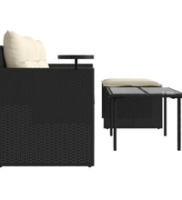 3-tlg. Garten-Sofagarnitur mit Kissen Schwarz Poly Rattan