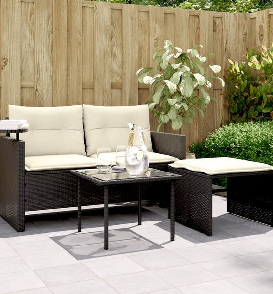 3-tlg. Garten-Sofagarnitur mit Kissen Schwarz Poly Rattan