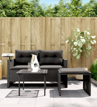 3-tlg. Garten-Sofagarnitur mit Kissen Schwarz Poly Rattan