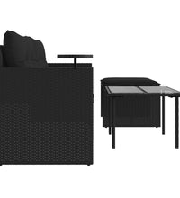 3-tlg. Garten-Sofagarnitur mit Kissen Schwarz Poly Rattan