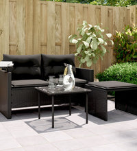 3-tlg. Garten-Sofagarnitur mit Kissen Schwarz Poly Rattan