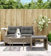 3-tlg. Garten-Sofagarnitur mit Kissen Grau Poly Rattan