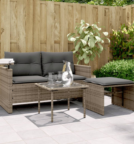 3-tlg. Garten-Sofagarnitur mit Kissen Grau Poly Rattan