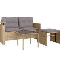 3-tlg. Garten-Sofagarnitur mit Kissen Beige Poly Rattan