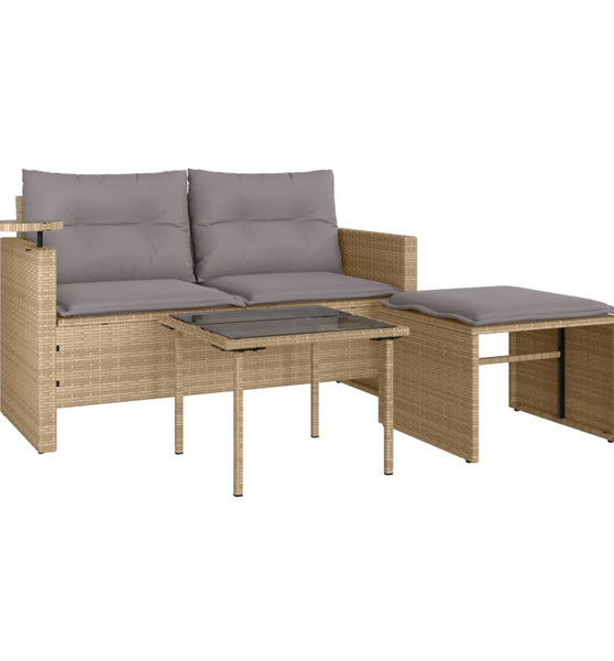 3-tlg. Garten-Sofagarnitur mit Kissen Beige Poly Rattan