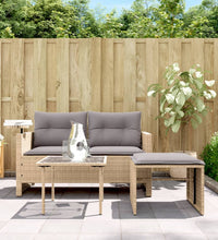 3-tlg. Garten-Sofagarnitur mit Kissen Beige Poly Rattan