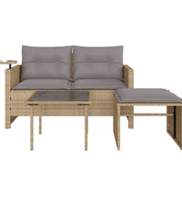 3-tlg. Garten-Sofagarnitur mit Kissen Beige Poly Rattan