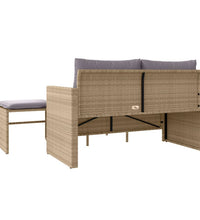 3-tlg. Garten-Sofagarnitur mit Kissen Beige Poly Rattan