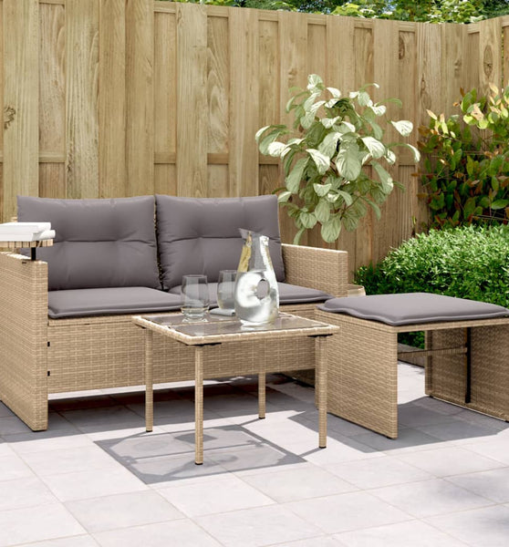 3-tlg. Garten-Sofagarnitur mit Kissen Beige Poly Rattan