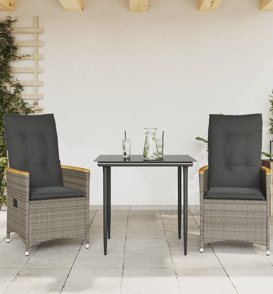 Gartensessel mit Kissen 2 Stk. Verstellbar Grau Poly Rattan