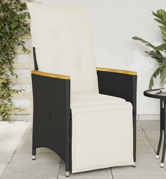 Gartensessel Verstellbar mit Kissen Schwarz Poly Rattan