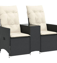 Gartensofa 2-Sitzer Verstellbar mit Tisch Schwarz Poly Rattan