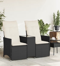 Gartensofa 2-Sitzer Verstellbar mit Tisch Schwarz Poly Rattan