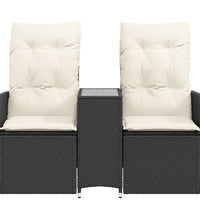 Gartensofa 2-Sitzer Verstellbar mit Tisch Schwarz Poly Rattan