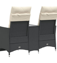 Gartensofa 2-Sitzer Verstellbar mit Tisch Schwarz Poly Rattan