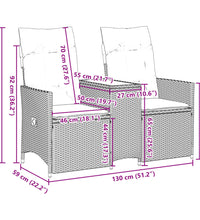 Gartensofa 2-Sitzer Verstellbar mit Tisch Schwarz Poly Rattan