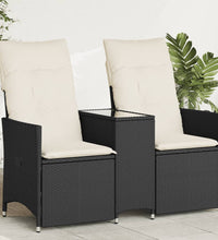 Gartensofa 2-Sitzer Verstellbar mit Tisch Schwarz Poly Rattan