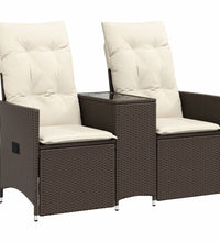 Gartensofa 2-Sitzer Verstellbar mit Tisch Braun Poly Rattan