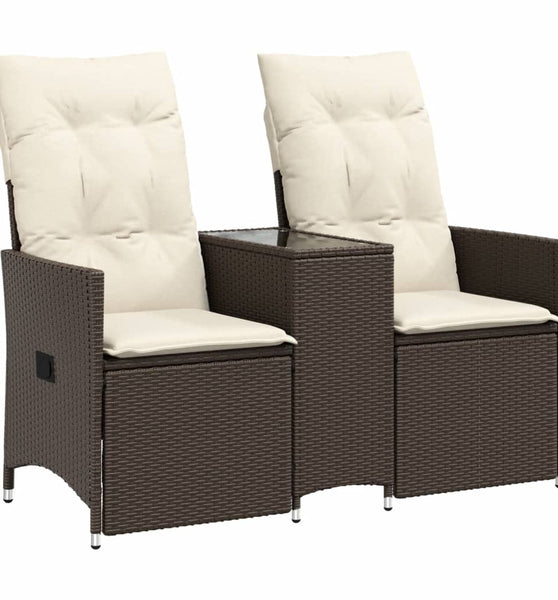 Gartensofa 2-Sitzer Verstellbar mit Tisch Braun Poly Rattan