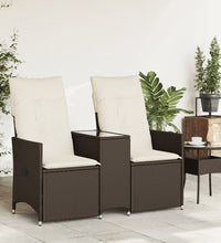 Gartensofa 2-Sitzer Verstellbar mit Tisch Braun Poly Rattan