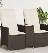 Gartensofa 2-Sitzer Verstellbar mit Tisch Braun Poly Rattan