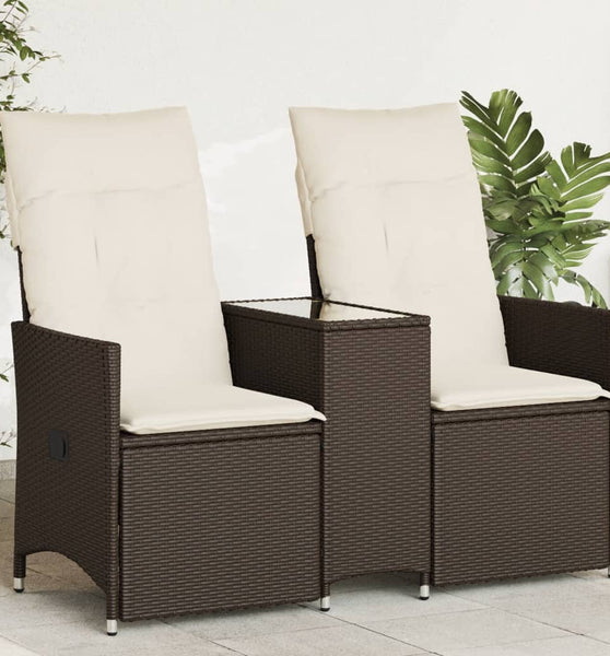 Gartensofa 2-Sitzer Verstellbar mit Tisch Braun Poly Rattan