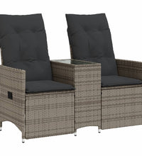 Gartensofa 2-Sitzer Verstellbar mit Tisch Grau Poly Rattan